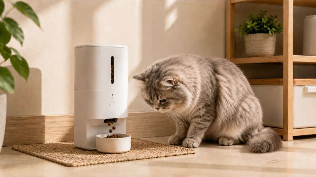 Automatic cat feeder with programmable timer and portion control