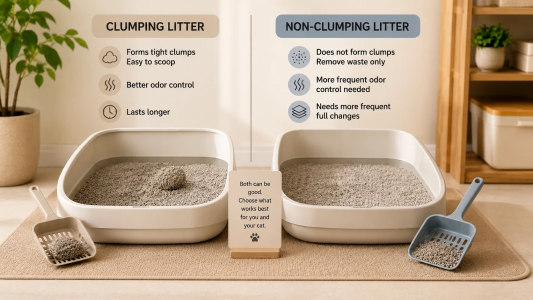 Clumping and non-clumping cat litter in separate containers